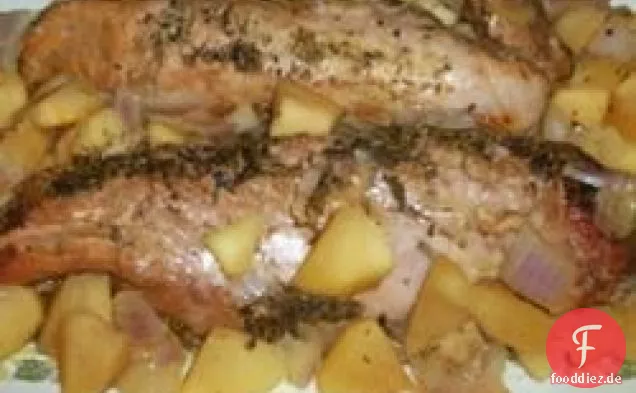 Kräuter-Schweinefleisch und Äpfel