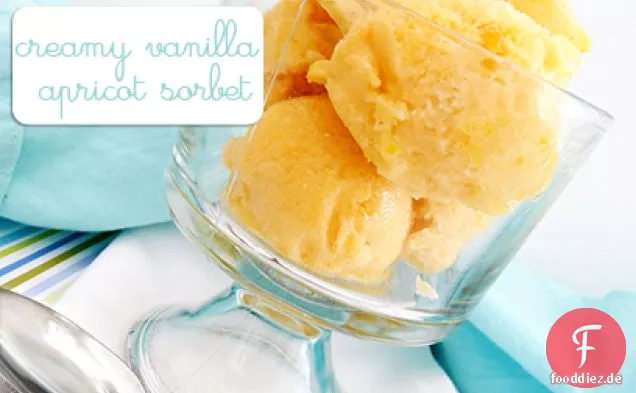 Cremiges Vanille-Aprikosensorbet mit weißer Schokoladen-Mandelrinde