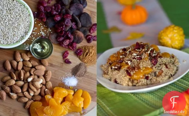 Mandarine & Ahorn gewürzte Quinoa mit Preiselbeeren, Aprikosen und