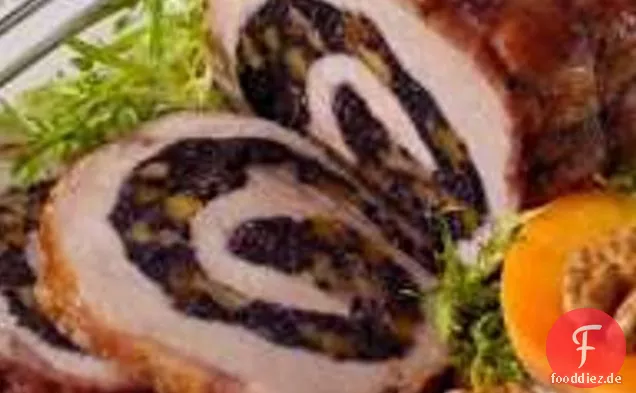 Gefüllte Schweinelende mit verbotener Reis-, Aprikosen- und Walnussfüllung