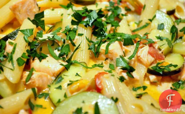 Penne und Lachs mit Wodkasauce