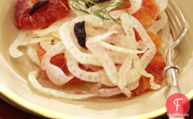 Fenchel-Carpaccio mit Blutorangen und schwarzen Oliven