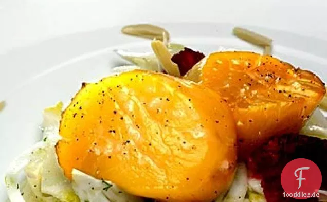 Erle-geräucherte Jakobsmuscheln mit Fenchelsalat