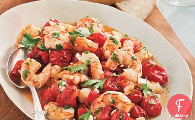 Gebratene Tomaten-Feta-Garnelen