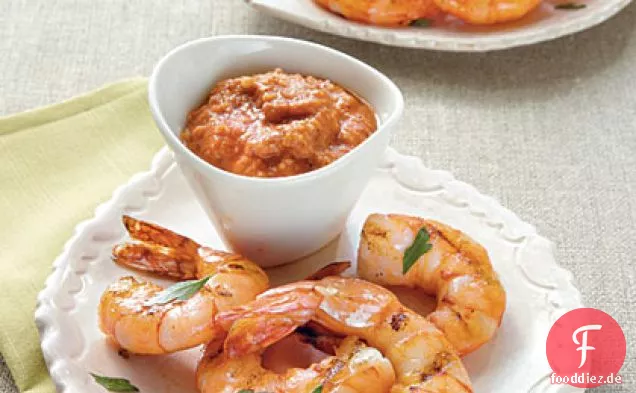 Gegrillte Garnelen mit Romesco-Sauce