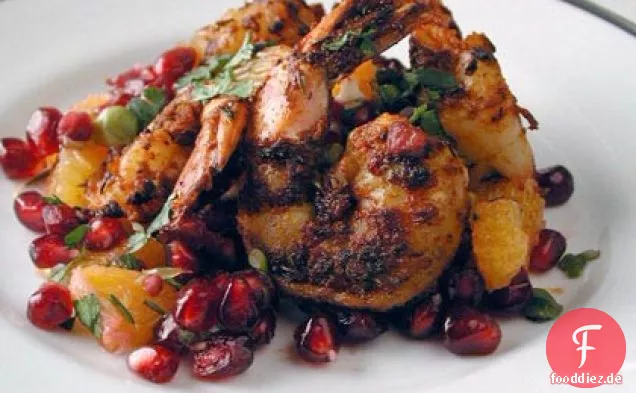 Geschwärzte Garnelen mit Granatapfel-Orange Salsa