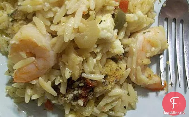 Gebackene Zitrone Oregano Orzo & Garnelen