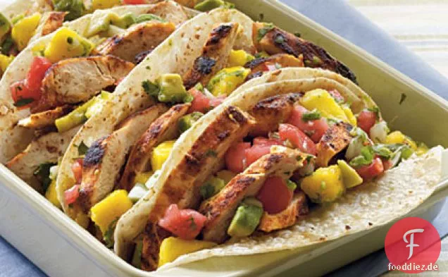 Chicken Tacos with Mango-Avocado Salsa