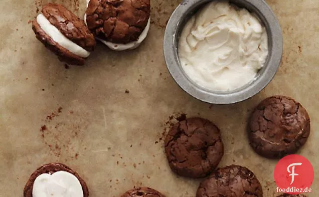 Brownie Cookies with Salted Caramel Creme Filling