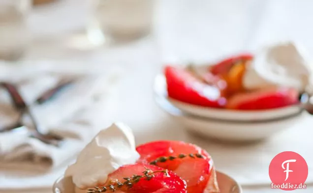 Poached Pluots (or Plums) W/ Riesling Served With Caramel Sauce