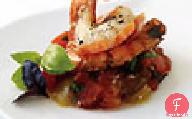 Gegrillte Garnelen mit Cherokee und Oxheart Tomato Tartar