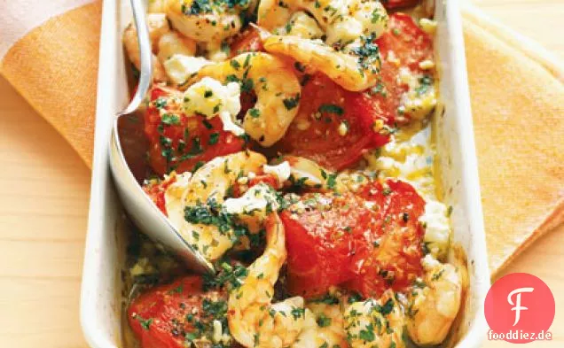 Gebratene Tomaten mit Garnelen und Feta