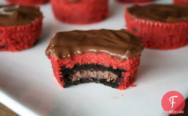 Nutella Topped Red Velvet Oreo Cheesecakes