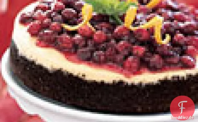 Cranberry-orange Käsekuchen mit Schokoladenkruste