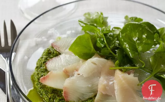 Red Snapper Crudo mit Brunnenkresse-Pesto