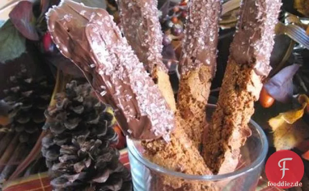 Chocolate Dipped Gingerbread And Cinnamon Chip Biscotti