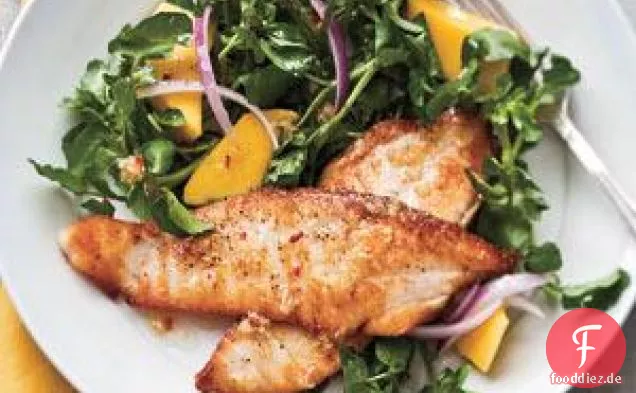 Gebratene Tilapia mit Brunnenkresse-Mango-Salat