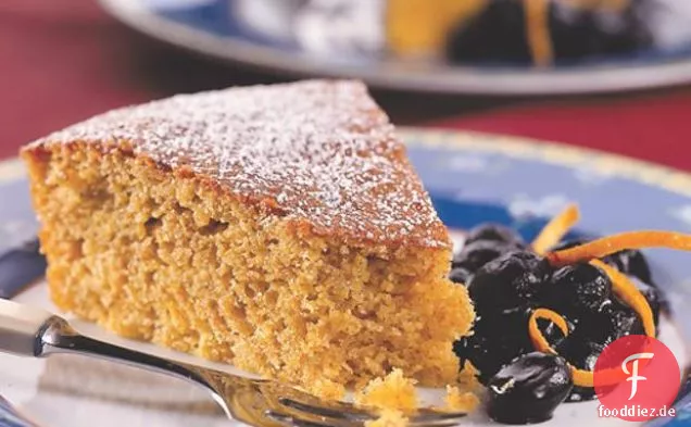 Olivenöl- Maismehlkuchen mit Heidelbeer-Rotweinsauce