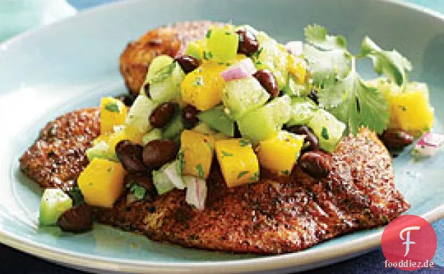 Spice-rubbed Tilapia Mit Tomatillo, Black Bean & Mango-Salat