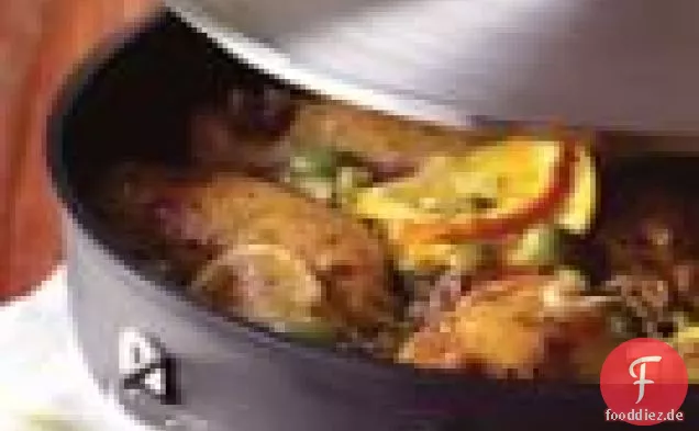 Geschmortes Hähnchen mit mediterraner Weinsauce