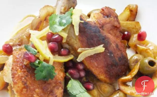Hähnchen mit Zwiebeln, Zitrone und Safran