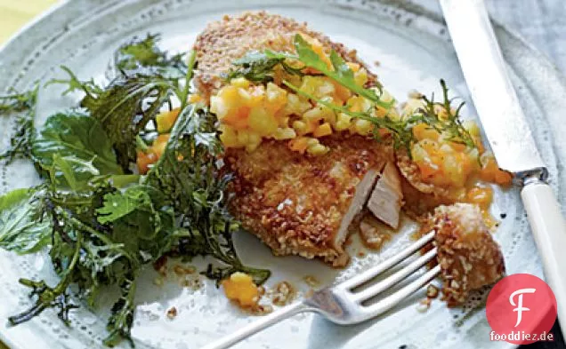 Macadamianuss Huhn mit Papaya-Ananas Relish