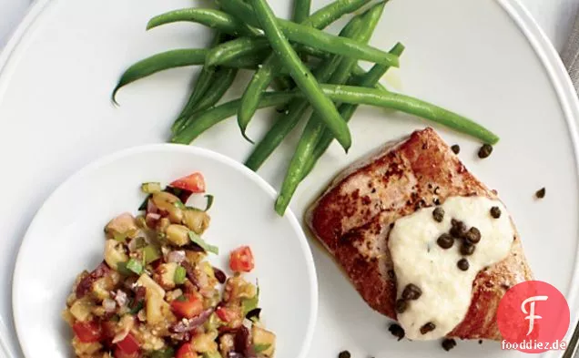 Senf-gebratener Thunfisch mit Schalottencreme