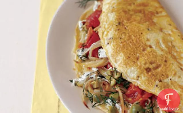 Mediterranes Abendbrot-Omelett mit Fenchel, Oliven und Dill