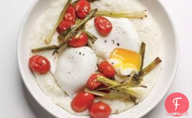 Pochierte Eier mit Grütze und Tomaten Rezept