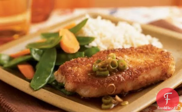 Wasabi und Panko-Kruste Schweinefleisch mit Ingwer Sojasauce