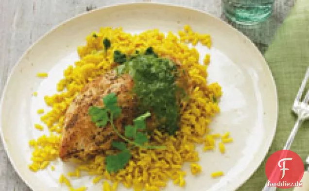 Curry Huhn mit Koriander Limettensauce