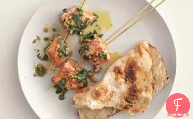 Lachs Kebabs mit Koriandersauce Rezept