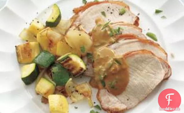 Schweinelende mit Senfsauce und sautiertem Kürbis