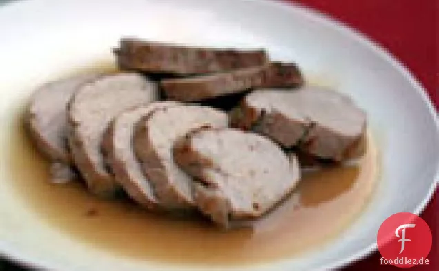 Abendessen heute Abend: Schweinefilet mit Rhabarber, Birne, Rosmarin und Honig