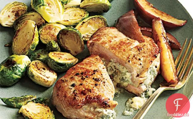 Blauschimmelkäse-Gefüllte Schweinekoteletts mit Birnen