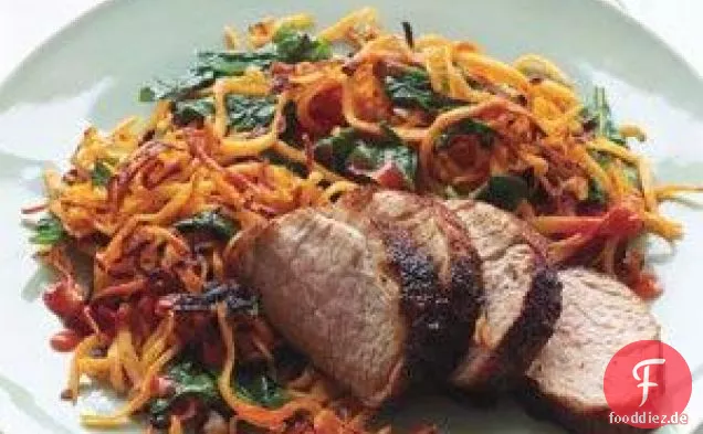 Chili-glasiertes Schweinefleisch mit Süßkartoffel-Hash