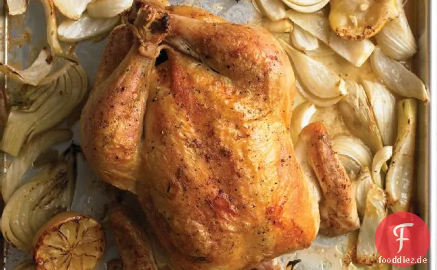 Brathähnchen mit Zitronen und Fenchel