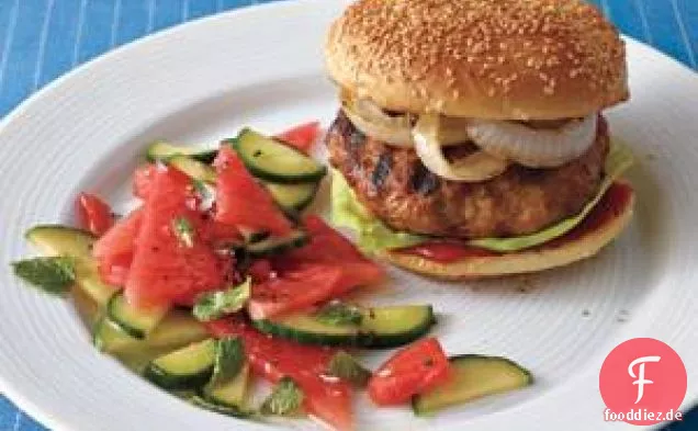 Asiatische Schweineburger mit geprägter Wassermelone
