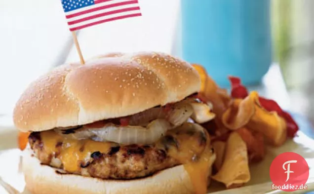 Südwestlichen Türkei-Cheddar-Burger mit Gegrillten Zwiebeln