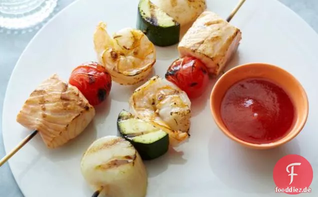 Saucy BBQ Meeresfrüchte-Spieße mit nicht so geheimer BBQ-Sauce