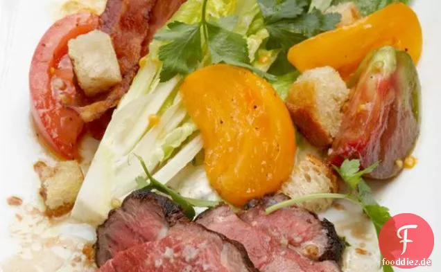 Steak und Speck Blauschimmelkäse.