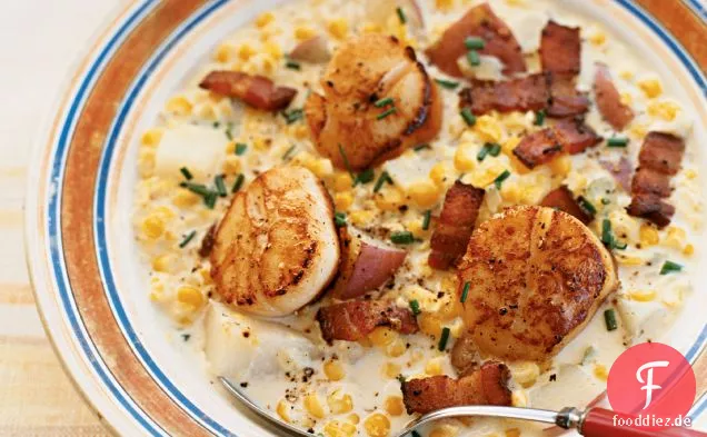 Mais-Chowder mit Speck und Jakobsmuscheln