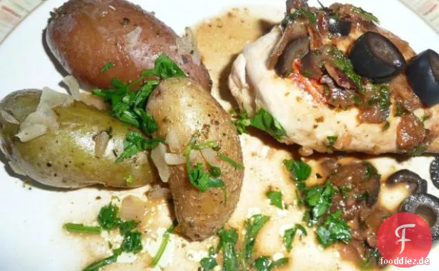 Huhn mit Knoblauch und Oliven