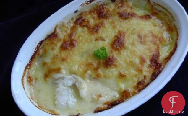 New England gebackener Kabeljau in Käsesauce