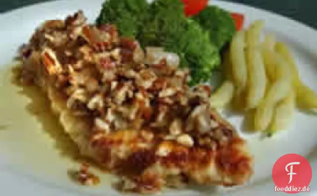 Sautierte Welsfilets mit Pekannussbutter-Sauce