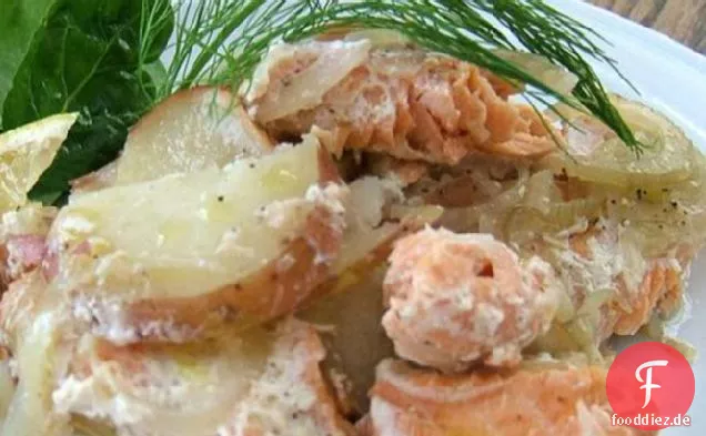 Frecher Lachs, Fenchel und Kartoffelgratin Dauphinoise