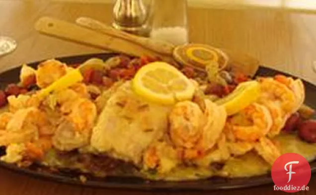 Gebackener Fisch mit Garnelen