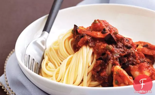 Garnelen und Pasta Puttanesca