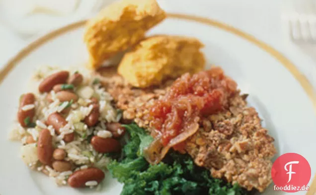 Pekannuss-verkrusteter Wels mit welken Grüns und Tomatenchutney