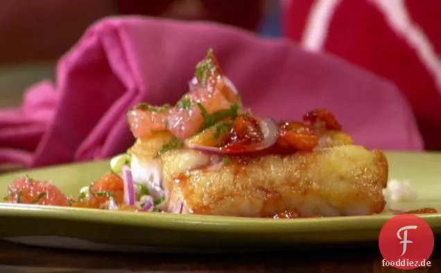 Gebratener Kabeljau mit Blutorangenglasur